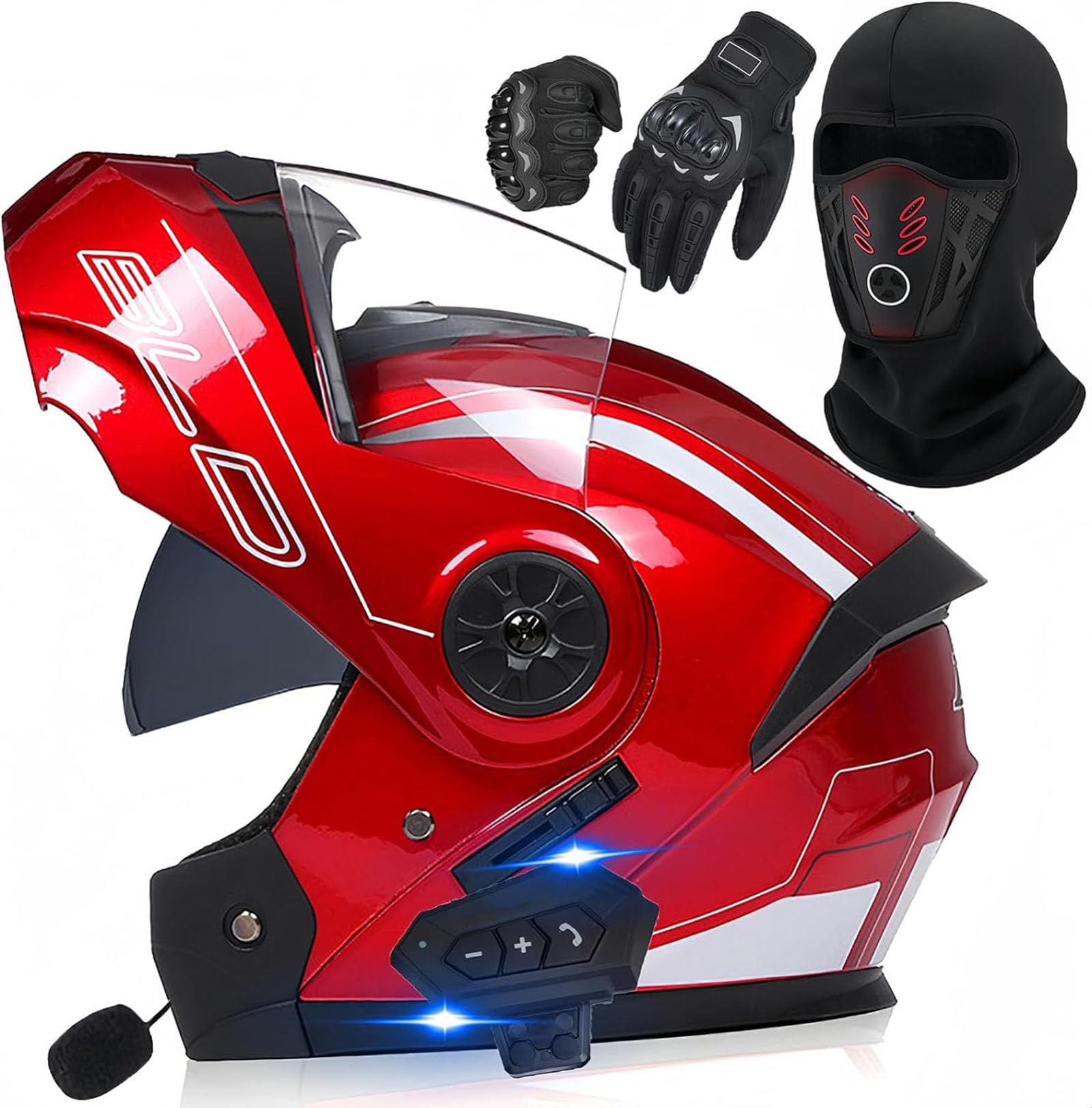 Klapphelm mit Bluetooth ECE Zertifiziert Motorrad Full Face Helm Roller-Mofa -Moped-Helm Integriert Motorradhelm Integralhelm mit Doppelvisier für Erwachsene Frauen Männer von GHHTHEN