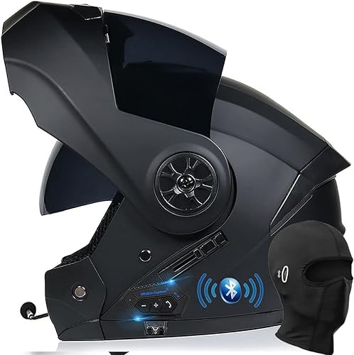 Klapphelm mit Bluetooth Motorrad Full Face Helm mit Eingebautem Mikrofon für Reaktion ECE Zertifiziert Integralhelm mit Doppelvisier Integriert Motorradhelm für Erwachsene Frauen Männer von GHHTHEN