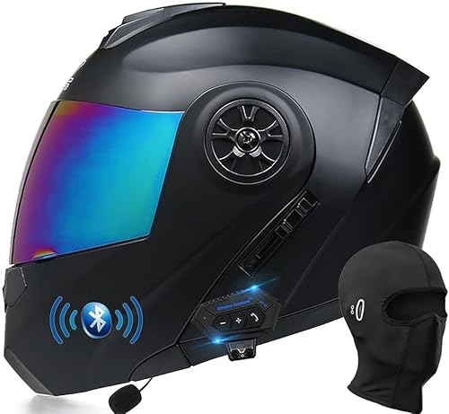 Klapphelm mit Bluetooth Motorrad Full Face Helm mit Eingebautem Mikrofon für Reaktion ECE Zertifiziert Integralhelm mit Doppelvisier Integriert Motorradhelm für Erwachsene Frauen Männer von GHHTHEN