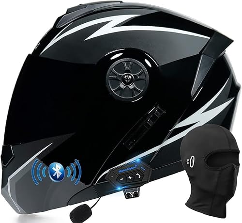 Klapphelm mit Bluetooth Motorrad Full Face Helm mit Eingebautem Mikrofon für Reaktion ECE Zertifiziert Integralhelm mit Doppelvisier Integriert Motorradhelm für Erwachsene Frauen Männer von GHHTHEN