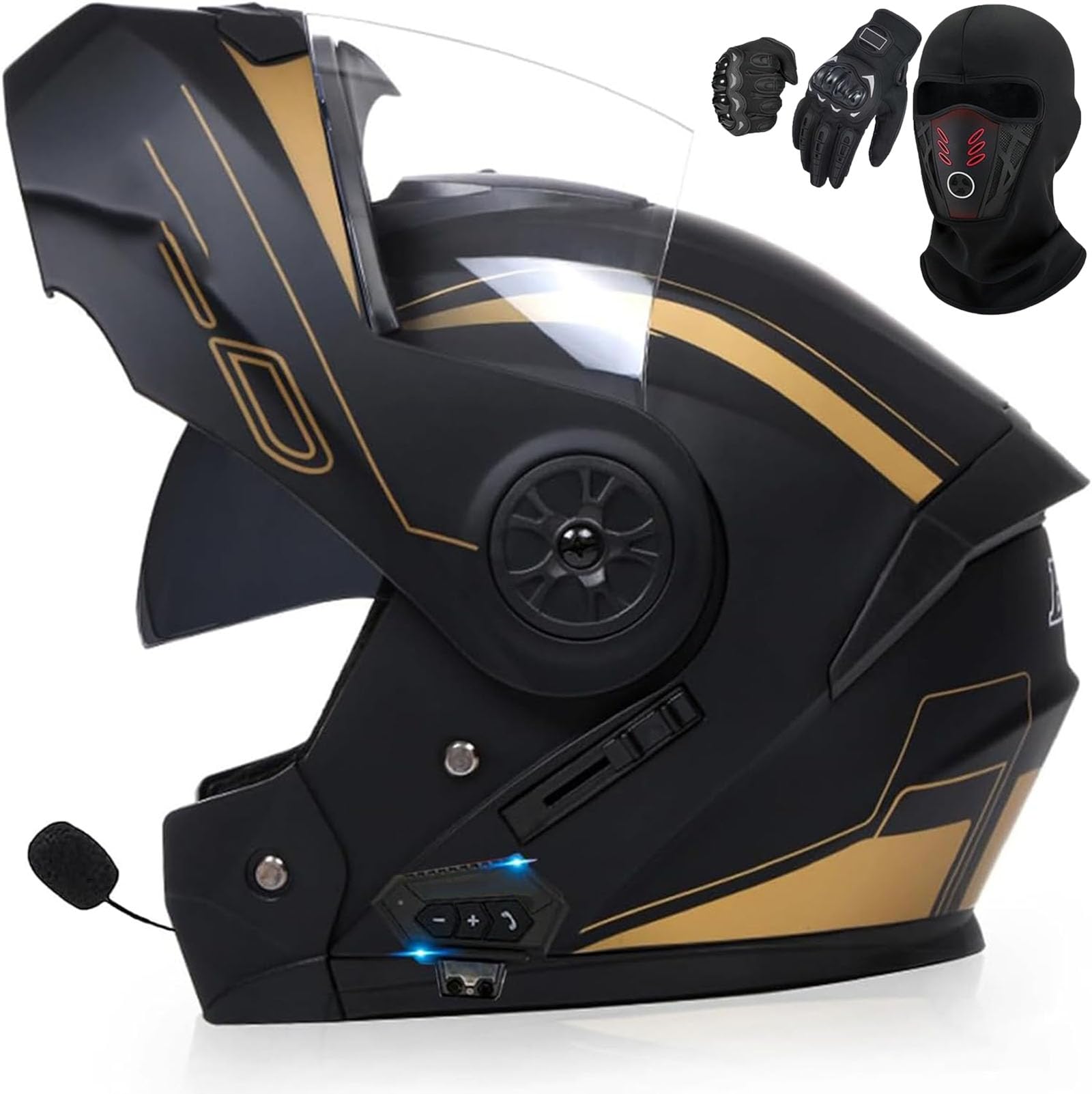 Klapphelm mit Bluetooth Motorradhelm mit Antibeschlagvisier Integriert Motorradhelm Klapphelm mit Sonnenblende vorbereitet Hohe Qualität Helm ECE Zertifiziert Integralhelm mit Doppelvisier von GHHTHEN