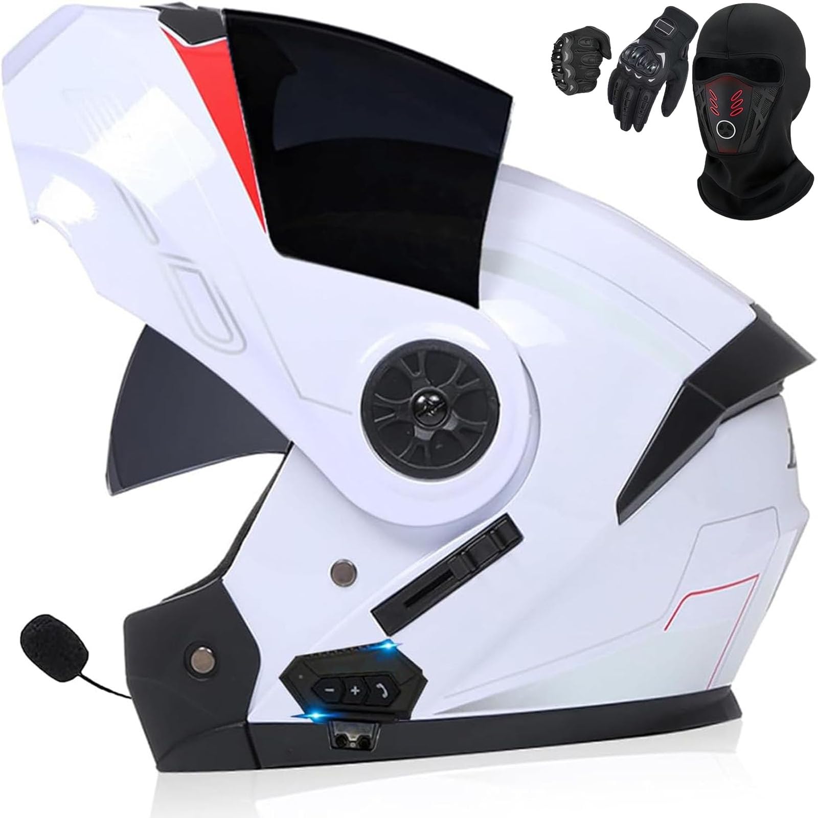Klapphelm mit Bluetooth Motorradhelm mit Antibeschlagvisier Integriert Motorradhelm Klapphelm mit Sonnenblende vorbereitet Hohe Qualität Helm ECE Zertifiziert Integralhelm mit Doppelvisier von GHHTHEN