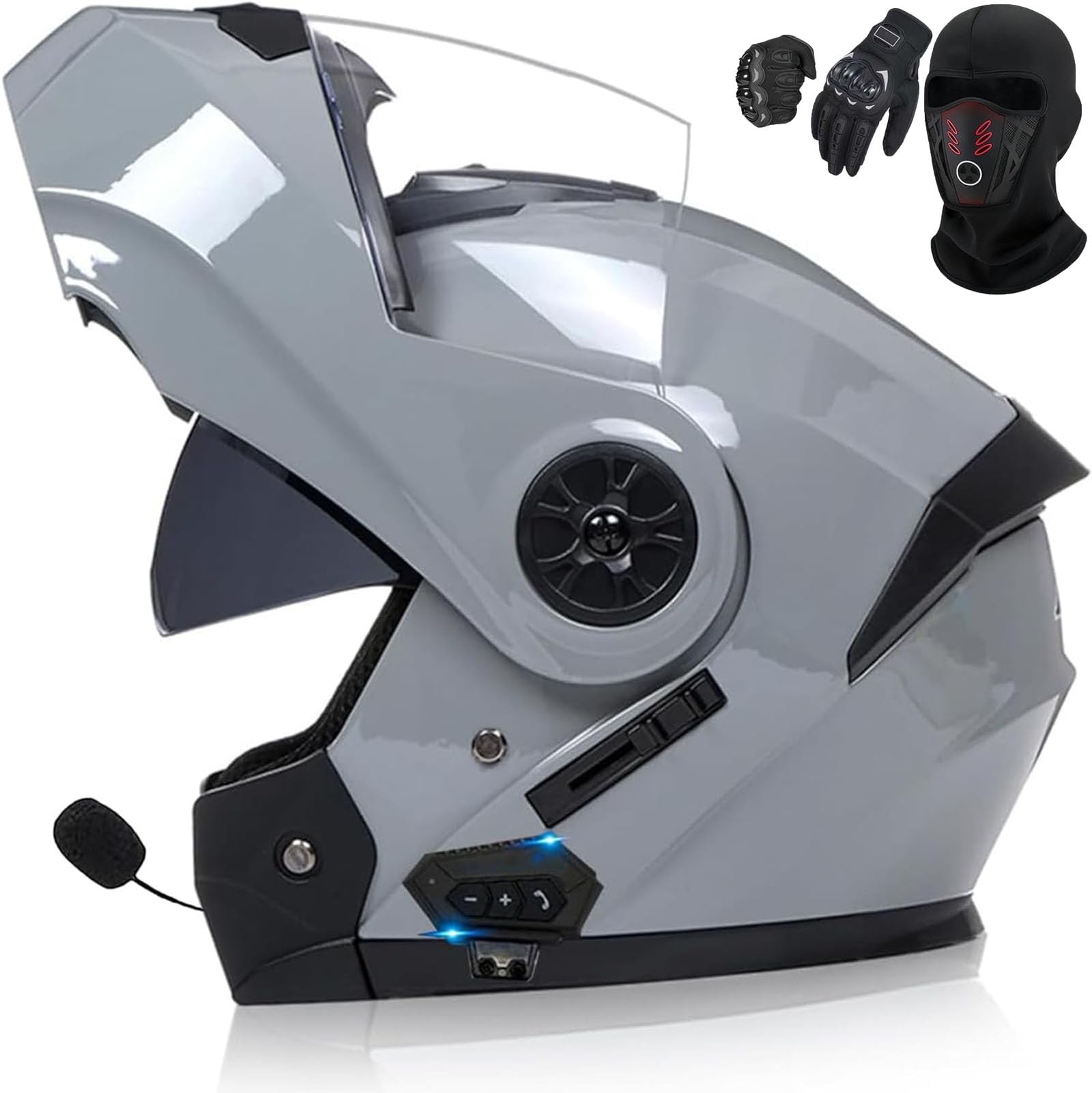 Klapphelm mit Bluetooth Motorradhelm mit Antibeschlagvisier Integriert Motorradhelm Klapphelm mit Sonnenblende vorbereitet Hohe Qualität Helm ECE Zertifiziert Integralhelm mit Doppelvisier von GHHTHEN