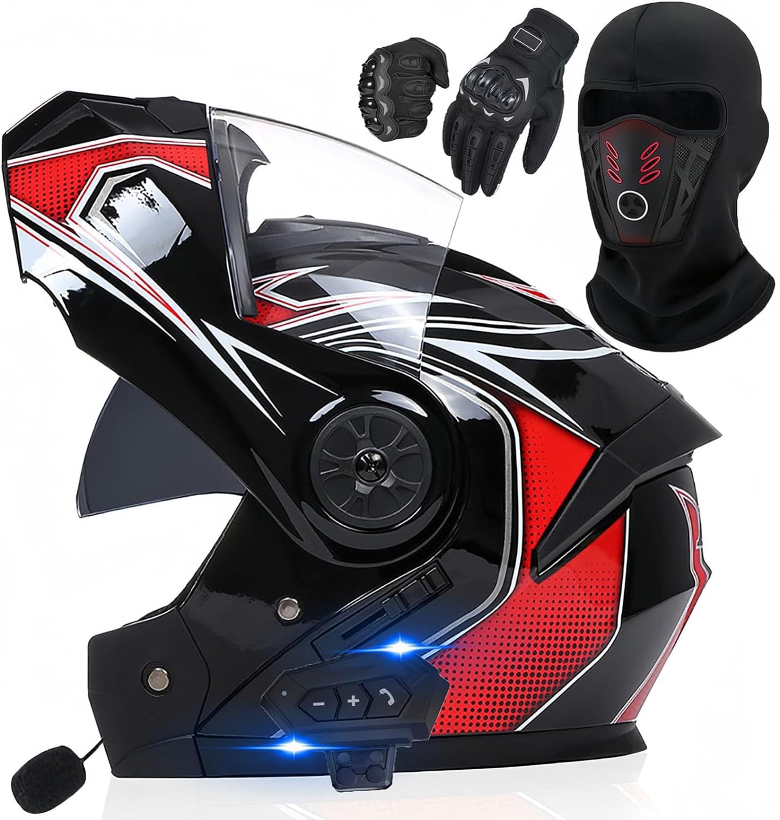 Motorrad Full Face Helm Integriert Motorradhelm Motorradhelm mit Antibeschlagvisier Klapphelm mit Sonnenblende vorbereitet Klapphelm mit Bluetooth ECE Zertifiziert Integralhelm mit Doppelvisier von GHHTHEN