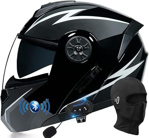 Motorrad Full Face Helm mit Eingebautem Mikrofon für Automatische Reaktion Klapphelm mit Bluetooth Motorradhelm Klappbar ECE Zertifiziert Integralhelm mit Doppelvisier Integriert Motorradhelm von GHHTHEN