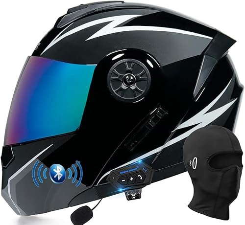 Motorrad Full Face Helm mit Eingebautem Mikrofon für Automatische Reaktion Klapphelm mit Bluetooth Motorradhelm Klappbar ECE Zertifiziert Integralhelm mit Doppelvisier Integriert Motorradhelm von GHHTHEN
