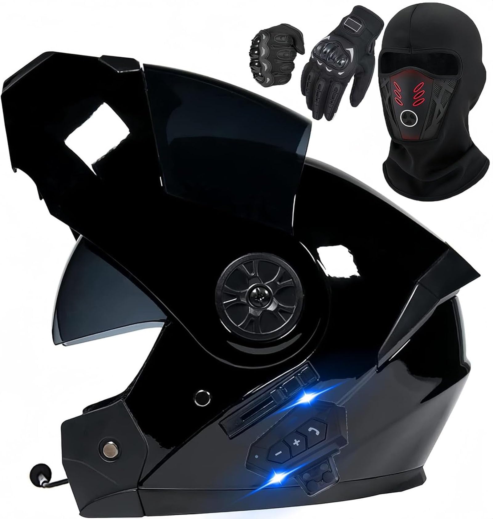 Motorradhelm Klappbar ECE Zertifiziert Klapphelm mit Sonnenblende vorbereitet Integralhelm mit Doppelvisier Klapphelm mit Bluetooth Motorradhelm mit Antibeschlagvisier Motorrad Full Face Helm von GHHTHEN