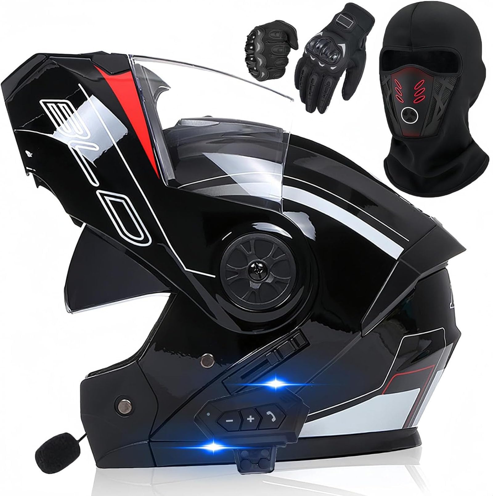 Motorradhelm Klappbar Integriert Motorradhelm Motorrad Full Face Helm mit Eingebautem Mikrofon für Automatische Reaktion Klapphelm mit Bluetooth ECE Zertifiziert Hohe Qualität Helm von GHHTHEN