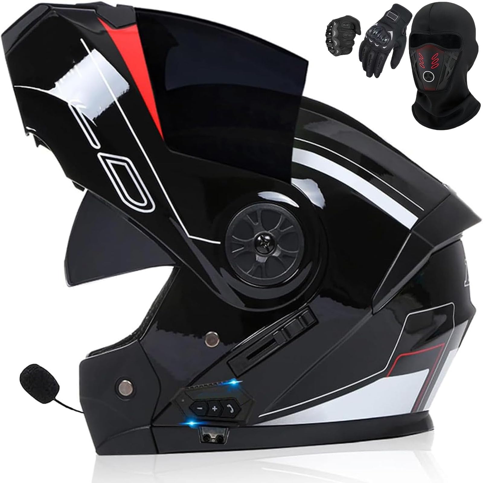 Motorradhelm Klappbar Integriert Motorradhelm Motorrad Full Face Helm mit Eingebautem Mikrofon für Automatische Reaktion Klapphelm mit Bluetooth ECE Zertifiziert Hohe Qualität Helm von GHHTHEN