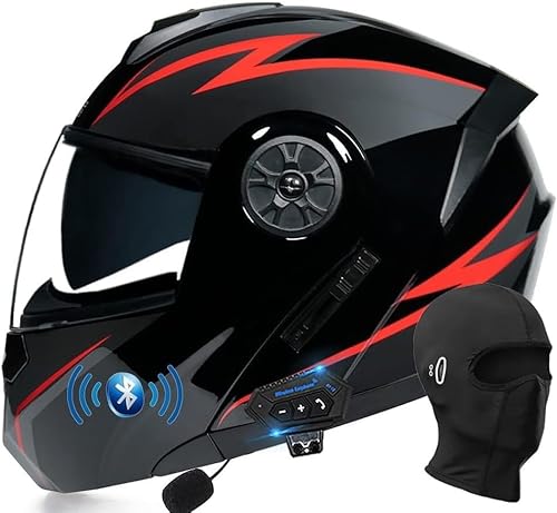 Motorradhelm Klappbar Klapphelm mit Bluetooth Integralhelm mit Doppelvisier ECE Zertifiziert Integriert Motorradhelm mit Eingebautem Mikrofon für Reaktion für Erwachsene Frauen Männer von GHHTHEN