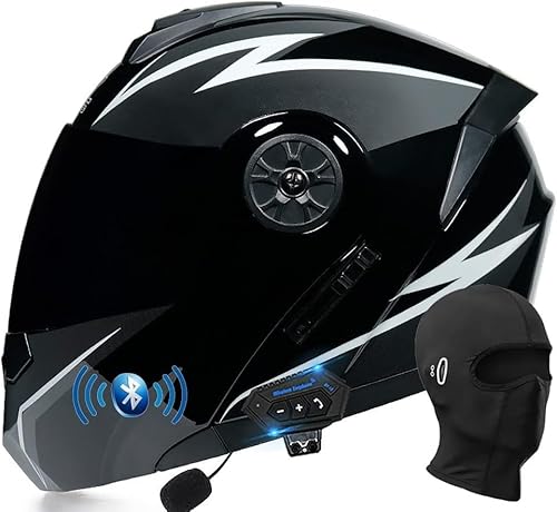 Roller-Mofa -Moped-Helm Motorradhelm mit Antibeschlagvisier Motorrad Full Face Helm Klapphelm mit Sonnenblende vorbereitet ECE Zertifiziert Klapphelm mit Bluetooth Integralhelm mit Doppelvisier von GHHTHEN
