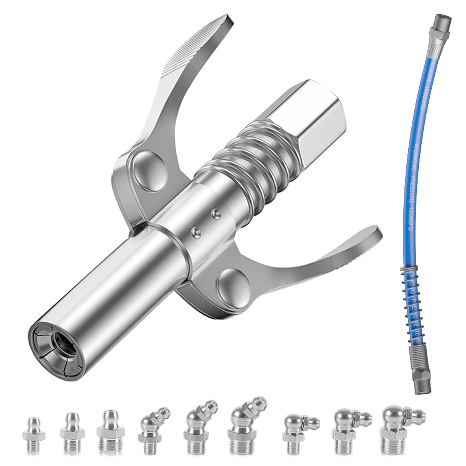 GHIBFBT Fettpresse Mundstück, Fettpresse Kupplung Fettpresse für Schmiernippel mit 30cm Schlauch, Coupler für Fettpresse für Alle Arten von Fettpressen (9 x Schmiernippel) von GHIBFBT