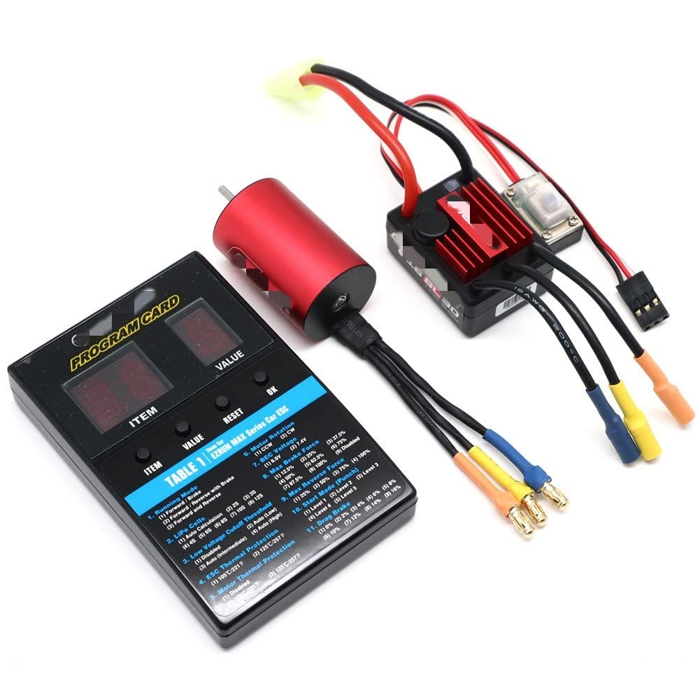 QuicRun WP-16BL30 Bürstenloser Geschwindigkeitsregler 30 A Kompatibel mit RC-Cars mit 2435-4500-kV-Motor und Programmierkarte, kompatibel mit ähnlichen Modellen(ESC MOTOR AND CARD) von GHJtRs