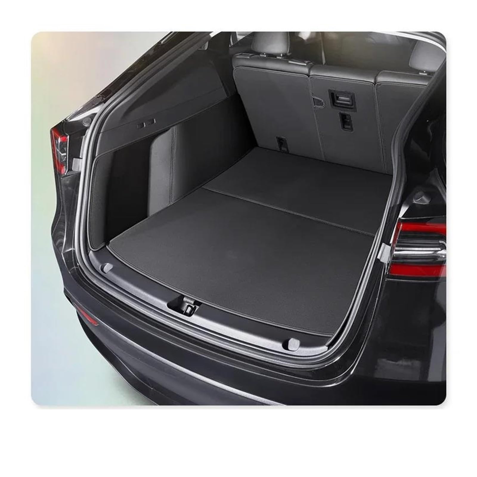 Auto schutzmatte Für Tesla Für Modell Für Y Stamm Matte Auto Innen Zubehör Langlebig Echtes Leder Teppich Für Zurück Speicher Trunk Cargo Matte Kofferraum Schutzmatten(Black) von GHTOITW