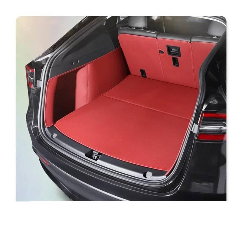 Auto schutzmatte Für Tesla Für Modell Für Y Stamm Matte Auto Innen Zubehör Langlebig Echtes Leder Teppich Für Zurück Speicher Trunk Cargo Matte Kofferraum Schutzmatten(Burgundy) von GHTOITW