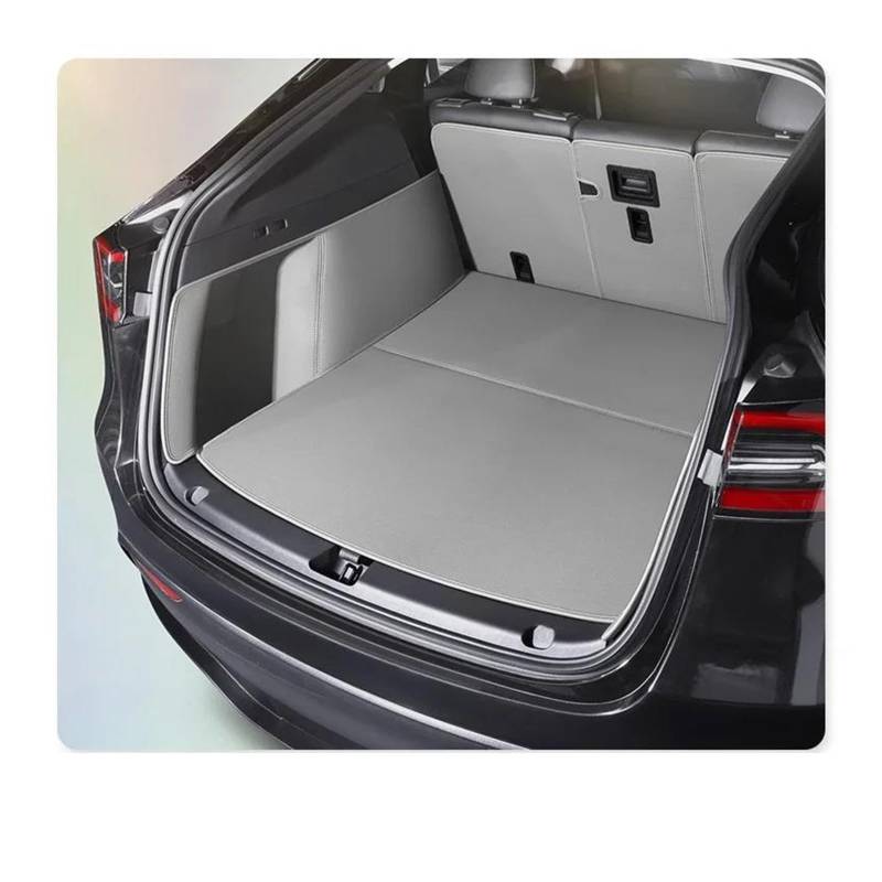 Auto schutzmatte Für Tesla Für Modell Für Y Stamm Matte Auto Innen Zubehör Langlebig Echtes Leder Teppich Für Zurück Speicher Trunk Cargo Matte Kofferraum Schutzmatten(Gray) von GHTOITW