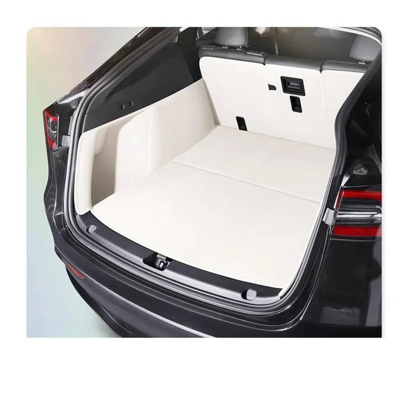 Auto schutzmatte Für Tesla Für Modell Für Y Stamm Matte Auto Innen Zubehör Langlebig Echtes Leder Teppich Für Zurück Speicher Trunk Cargo Matte Kofferraum Schutzmatten(White) von GHTOITW