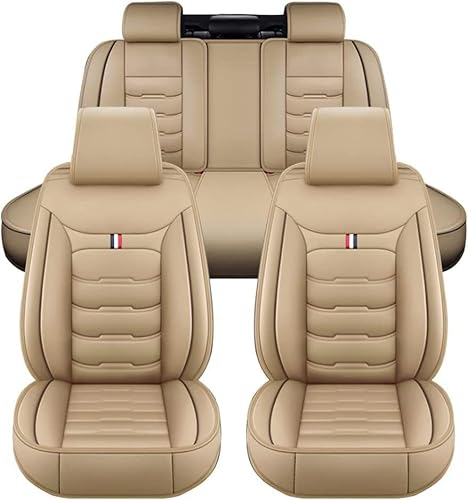 GHUYGTT Autositzbezüge Set für Au-di A4 B8 Sedan/Avant, 5-Sitze Leder Wasserdichtes Komfortabler Sitzbezüge Schonbezüge Full Set Innenraum Zubehör,E/Beige von GHUYGTT