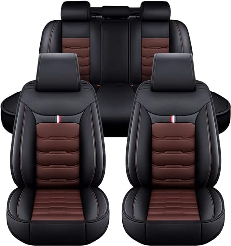 GHUYGTT Autositzbezüge Set für Audi A3/A4 B8/A4 B6/A3 8P/A5/A4 B7/A4/A6 C6/A3 8V/A1/A7/A8, 5-Sitze Leder Wasserdichtes Komfortabler Sitzbezüge Schonbezüge Full Set Innenraum Zubehör,D/Black-Coffee von GHUYGTT