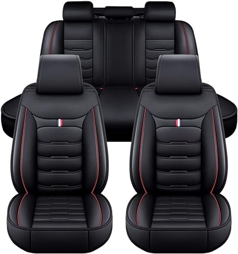 GHUYGTT Autositzbezüge Set für Audi A5 2007-2024, 5-Sitze Leder Wasserdichtes Komfortabler Sitzbezüge Schonbezüge Full Set Innenraum Zubehör,C/Black-Red von GHUYGTT