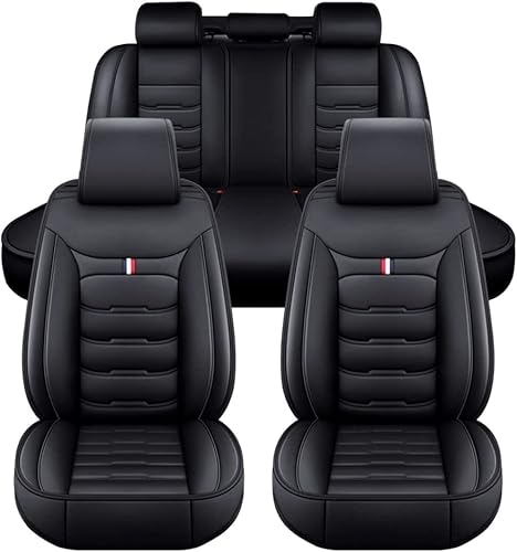 GHUYGTT Autositzbezüge Set für Audi A6 C6 Avant Wagon 2008-2011, 5-Sitze Leder Wasserdichtes Komfortabler Sitzbezüge Schonbezüge Full Set Innenraum Zubehör,A/Black von GHUYGTT