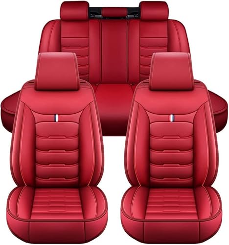 GHUYGTT Autositzbezüge Set für Audi Q2 SUV 2016-2023, 5-Sitze Leder Wasserdichtes Komfortabler Sitzbezüge Schonbezüge Full Set Innenraum Zubehör,B/Red von GHUYGTT