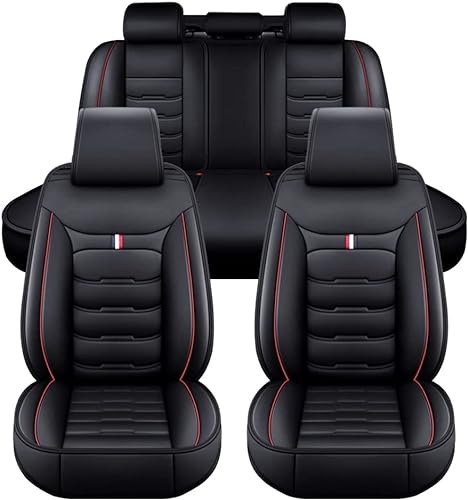 GHUYGTT Autositzbezüge Set für BM-W 3er F30 Sedan 2012-2018, 5-Sitze Leder Wasserdichtes Komfortabler Sitzbezüge Schonbezüge Full Set Innenraum Zubehör,C/Black-Red von GHUYGTT