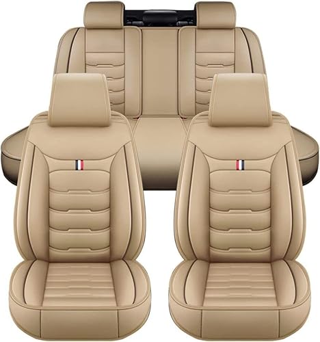GHUYGTT Autositzbezüge Set für Cadillac XT4 2019-2024, 5-Sitze Leder Wasserdichtes Komfortabler Sitzbezüge Schonbezüge Full Set Innenraum Zubehör,E/Beige von GHUYGTT