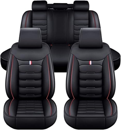 GHUYGTT Autositzbezüge Set für Hyundai Kona II I SX2 OB 2.Gen/1.Gen 2018-2024, 5-Sitze Leder Wasserdichtes Komfortabler Sitzbezüge Schonbezüge Full Set Innenraum Zubehör,C/Black-Red von GHUYGTT