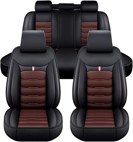 GHUYGTT Autositzbezüge Set für Hyundai Kona II I SX2 OB 2.Gen/1.Gen 2018-2024, 5-Sitze Leder Wasserdichtes Komfortabler Sitzbezüge Schonbezüge Full Set Innenraum Zubehör,D/Black-Coffee von GHUYGTT