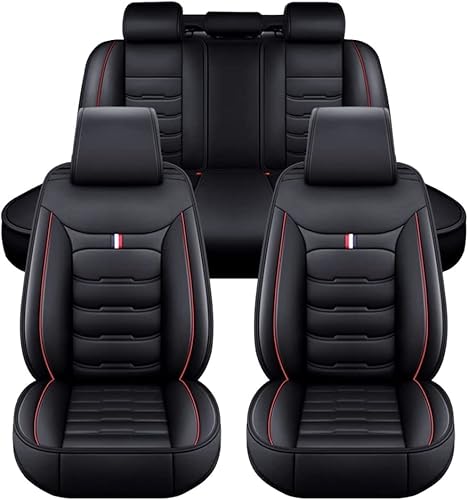 GHUYGTT Autositzbezüge Set für Maz-da 3 Sedan/Hatchback 2013-2019, 5-Sitze Leder Wasserdichtes Komfortabler Sitzbezüge Schonbezüge Full Set Innenraum Zubehör,C/Black-Red von GHUYGTT