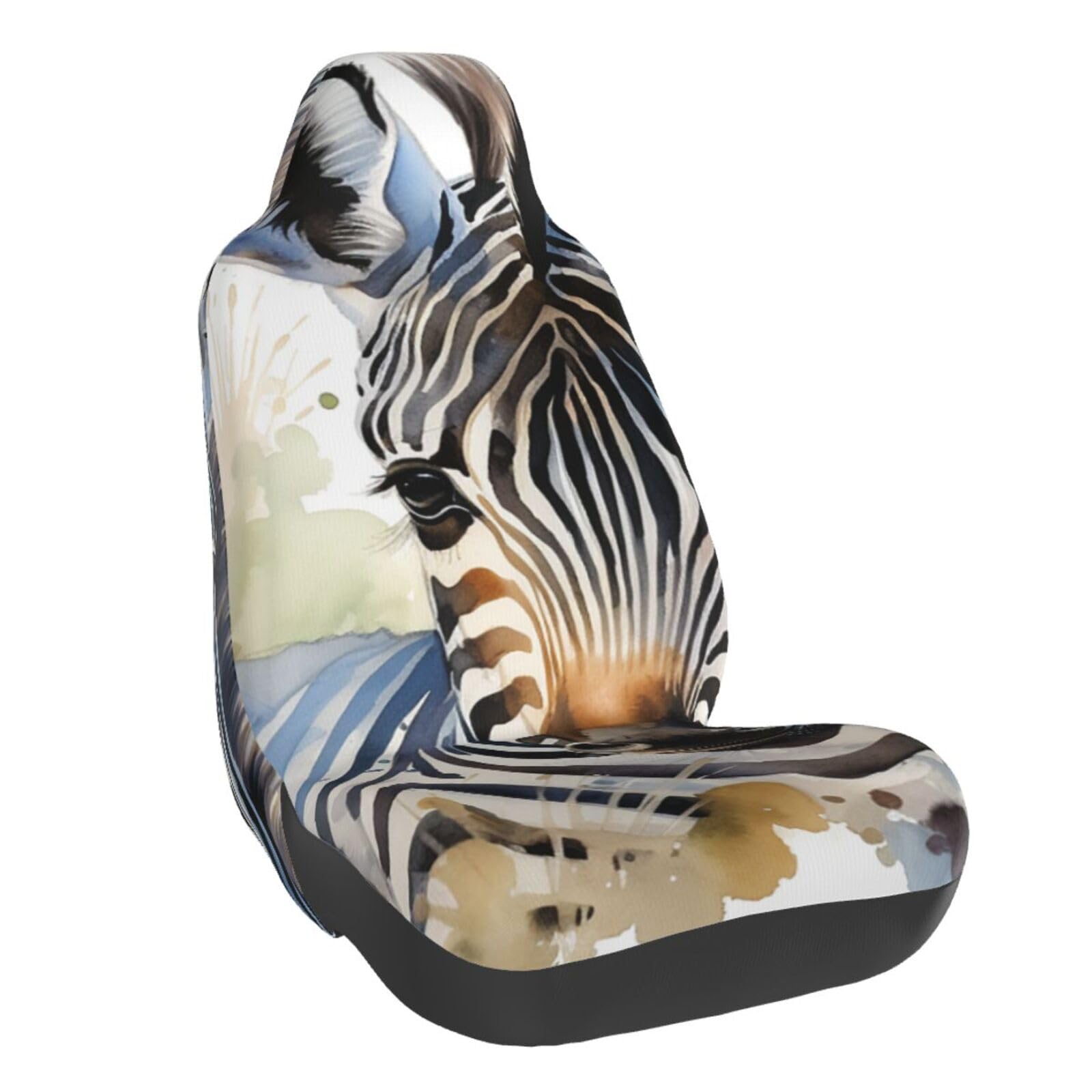 GHZQJFD Autositzbezug, universeller Vordersitzschutz für Autos, elastisches Autositzkissen für Damen, niedliches Zebra-Aquarell, bequeme Autositzbezüge, Autozubehör für LKW, Van, SUV, 1 von GHZQJFD