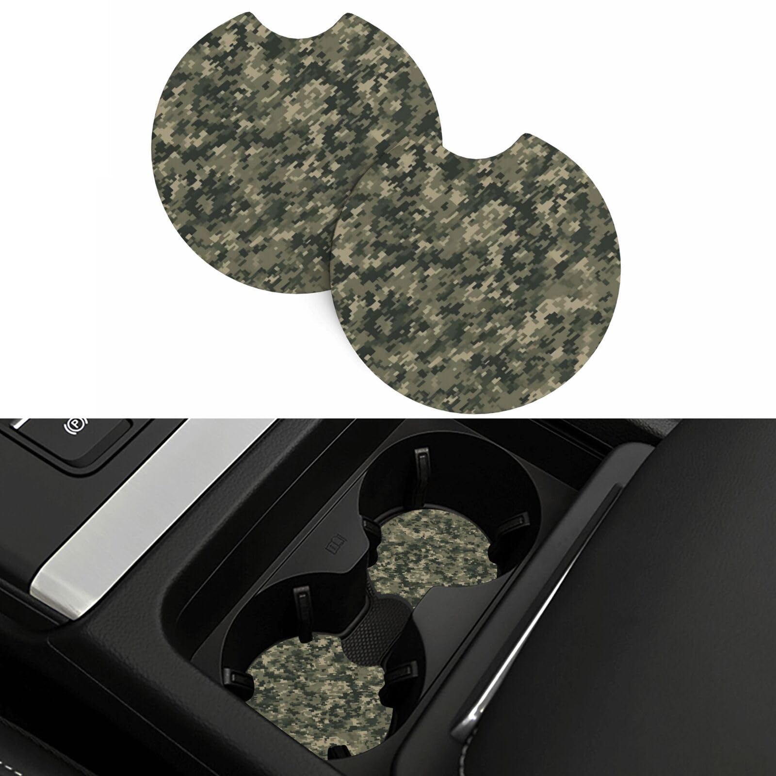 Auto-Untersetzer, 2 Stück, Militärholz, Camouflage, Auto-Getränkehalter, rutschfeste Getränkeuntersetzer, Gummi, Auto-Bechermatte, saugfähiger Einsatz, Cup-Pads, universelles Auto-Innenzubehör für die von GHZWACKJ