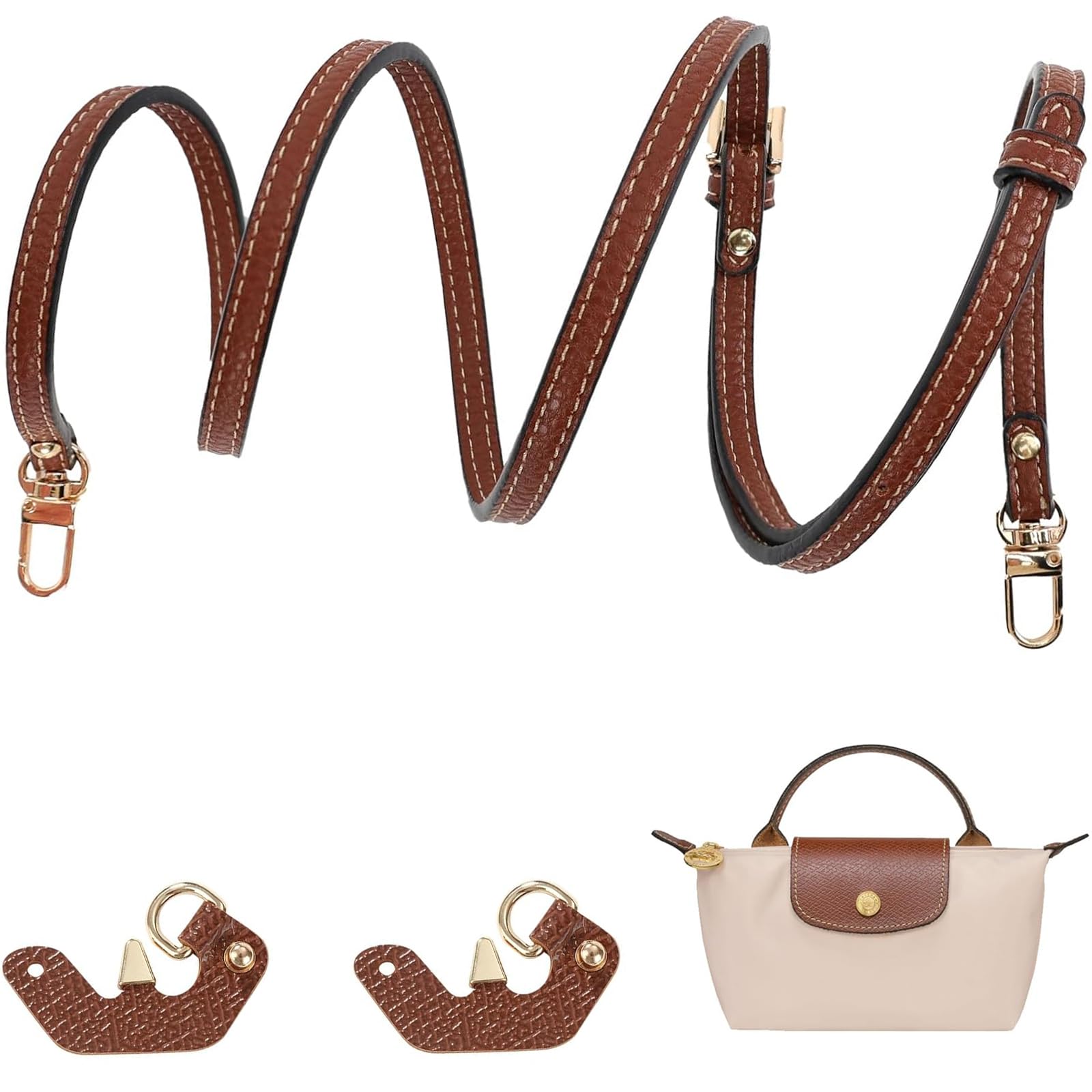 Schultergurt Kompatibel mit Tasche Damen und Mini Bag Straps, Verstellbarer Lederriemen für Taschen mit 2 Stück Schultergurtadapter (Breite des Schultergurtes 0.9 cm, Braun) von GIBOHOM