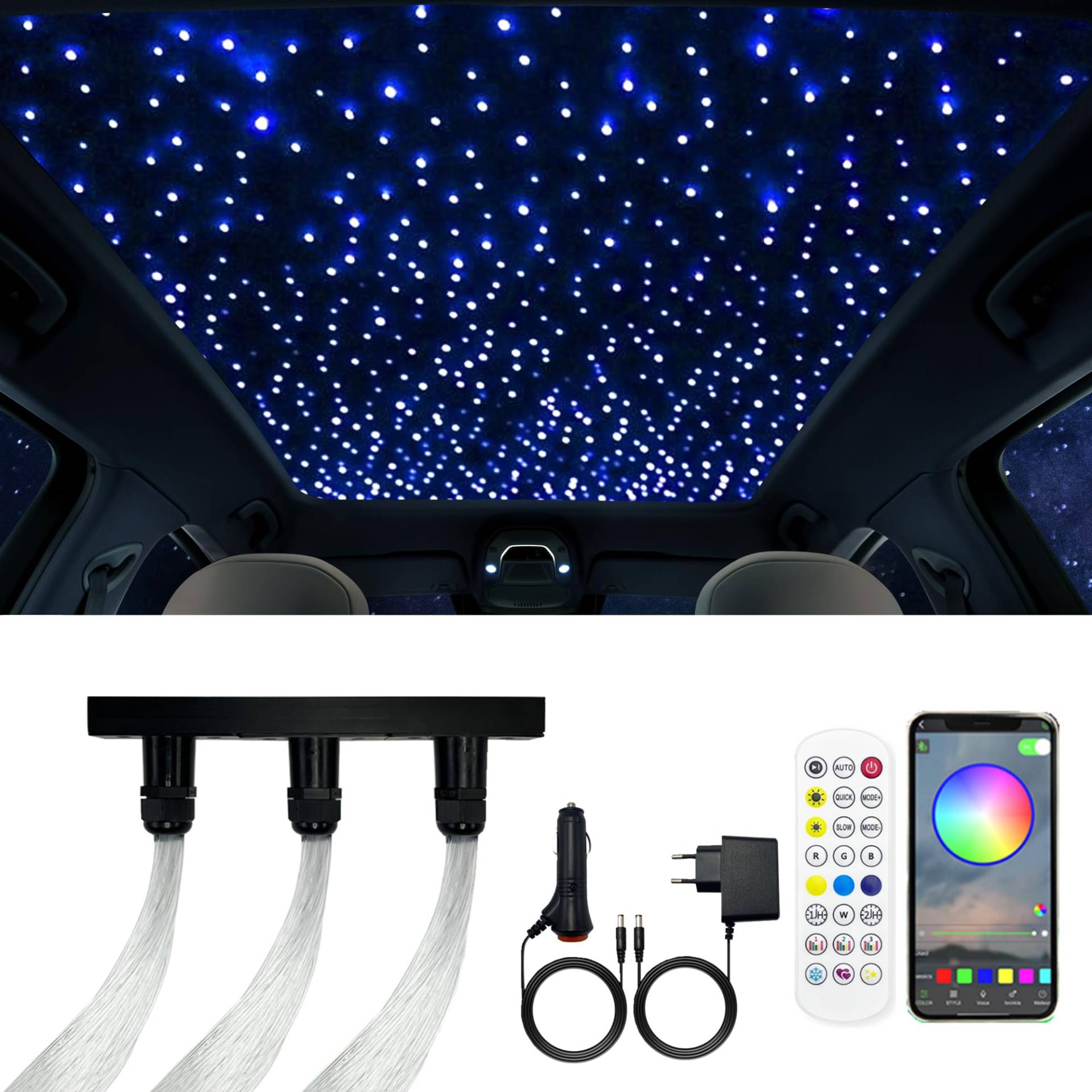 Twinkle LED Fiber Optic Light Star Deckenleuchten Kit,Sternenhimmel Glasfaser Licht mit APP/Fernbedienung/Musikmodus,RGBW Lichtmaschine and 300pcs*0,75mm*3m Glasfaserkabel für Zuhause/Auto von GIDEALED