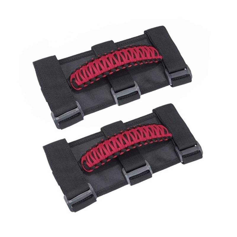 GIGIROM 2-teiliger Türhaltegriff, for Jeep, for Wrangler JK JL YJ TJ 1987-2020 Überrollbügel-Handgriff Rutschfester gewebter Griff Türgriff-Außenabdeckung(Red) von GIGIROM