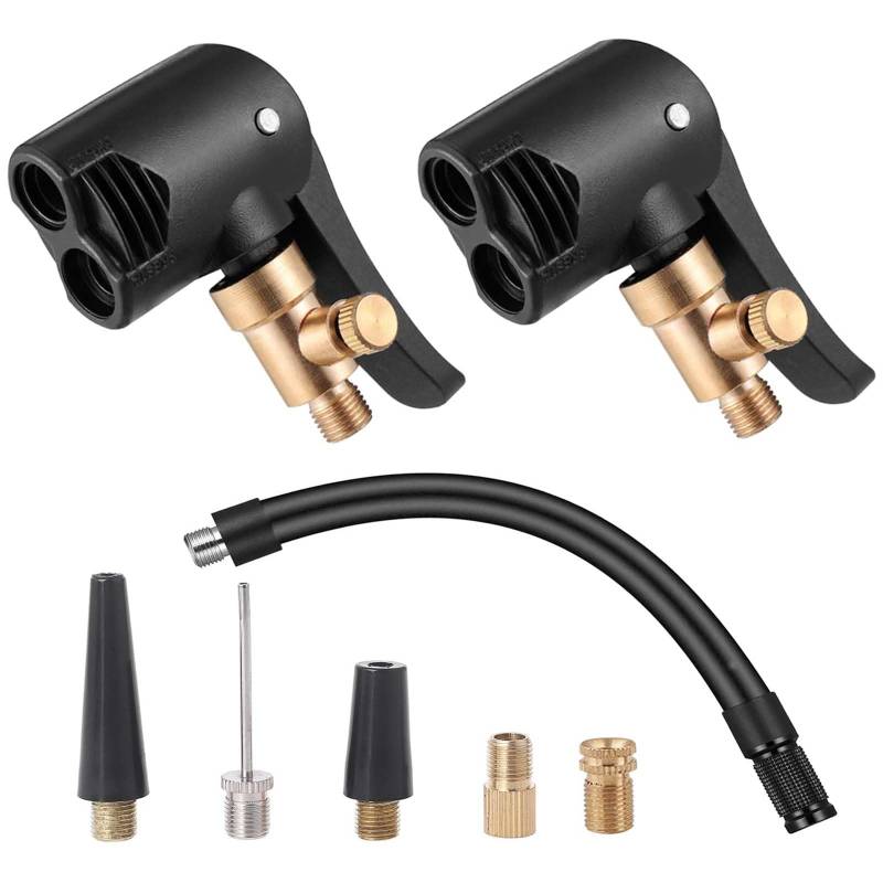 GIONAR 2 Stück Autoventil Adapter Set, 2 in 1 Pneumatikventil Anschluss, Französisches Ventil Adapter mit Sicherheitshebel, mit Messing Reifenfüller Schlauch, für Autos, Fahrräder, Motorräder, LKWs von GIONAR