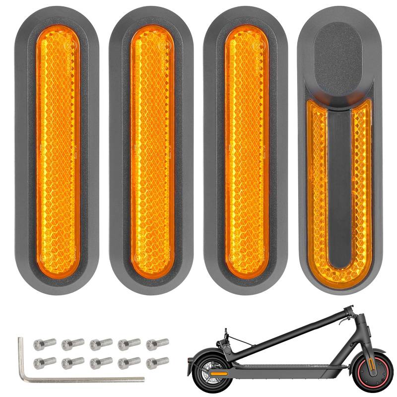 GIONAR 4 Stück Reflektierende Seitenabdeckungen, mit Rückstrahler aus Kunststoff, Ersatzteile und Zubehör für Xiaomi M365 Pro Pro2 1S Scooter, Hochwertige Radabdeckungen, Gelbe von GIONAR