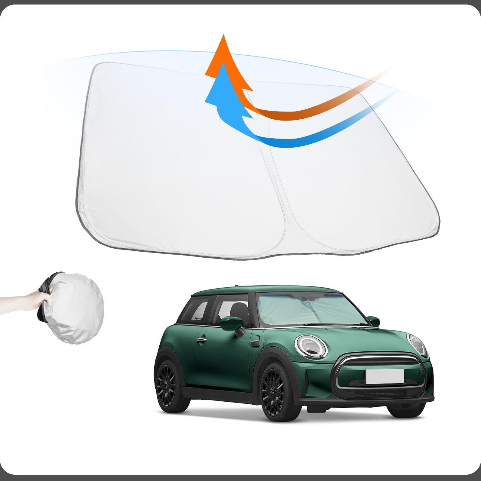 GIUD Mini Cooper F55 F56 F57 2015-2023 Windschutz Sonnenblende Klappbarer Sonnenblende Schutz Sonnenblende Abdeckung, UV-Strahlen Block Mini Cooper Sonnenschutz für Frontscheiben von GIUD