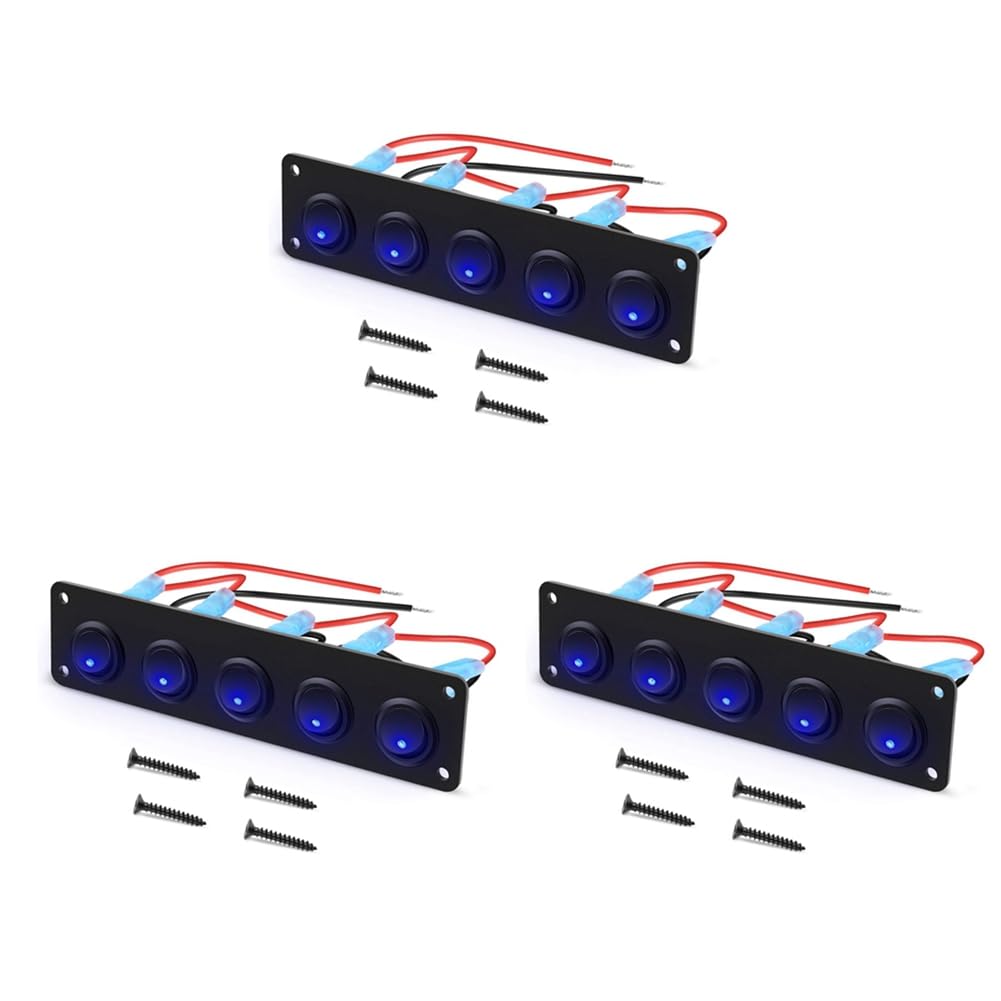 GIWFBQTR 3X 5 Gang Round Dash Rocker Toggle Switch Panel Waterproof 12-24V LED für RV Ship Yacht Marine Car Marine Ship Blue von GIWFBQTR