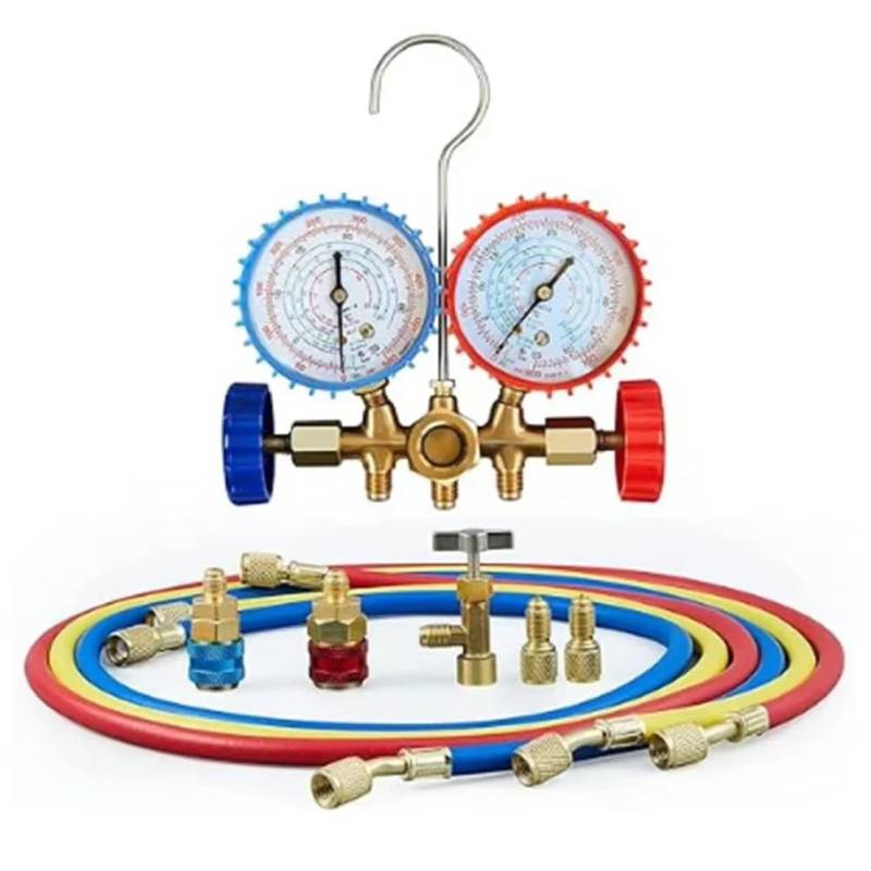 GIWFBQTR R410a 3-Wege-AC-Diagnosemanometer, Komplettset für R134A, R410A, R22, mit Schlauchadaptern, Schnellkupplungen und Dosenhahn von GIWFBQTR