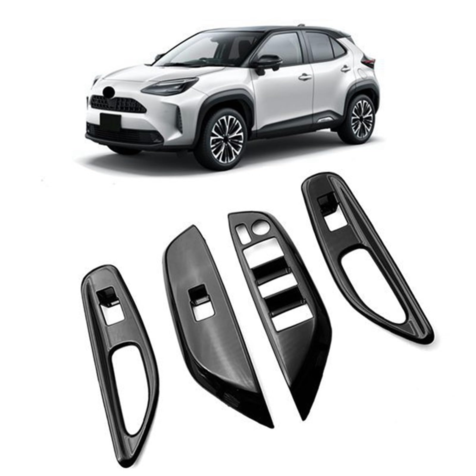 GIXERO Auto glänzend schwarz Fensterglas Lift Knopf Verkleidung Schalter Abdeckung Tür Armlehne Panel, for Toyota, Yaris Cross 2020-2023 LHD Zierleiste für Schalterabdeckungen für Autos von GIXERO