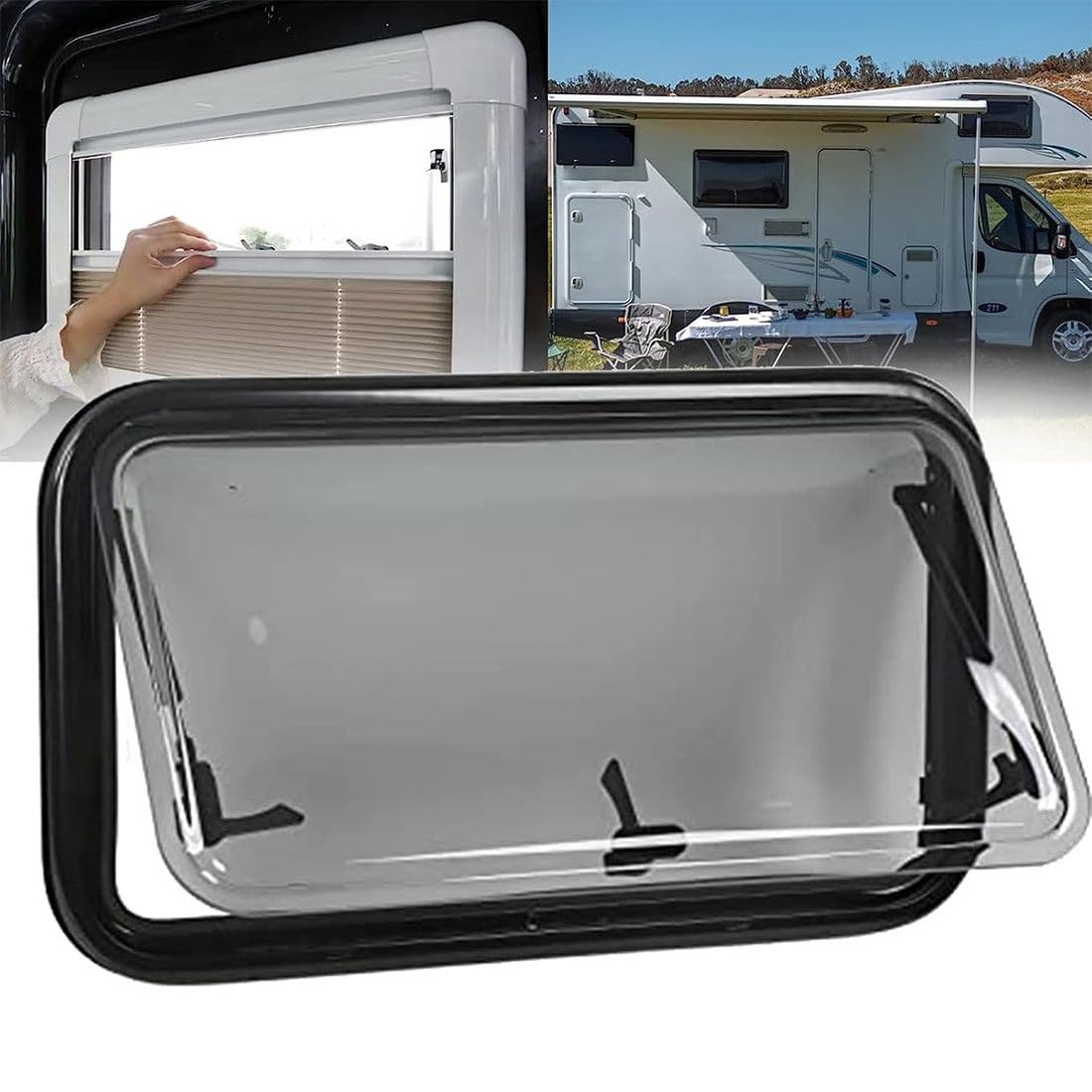 Wohnmobilfenster, Wohnwagen Fenster, Ausstellfenster, Wohnmobil Fenster, RV Externes Push Fenster mit Fliegengitter und integriertem Rollo Fliegengitter, Seitenfenster für Van Camper,500*350mm von GJBMXSM