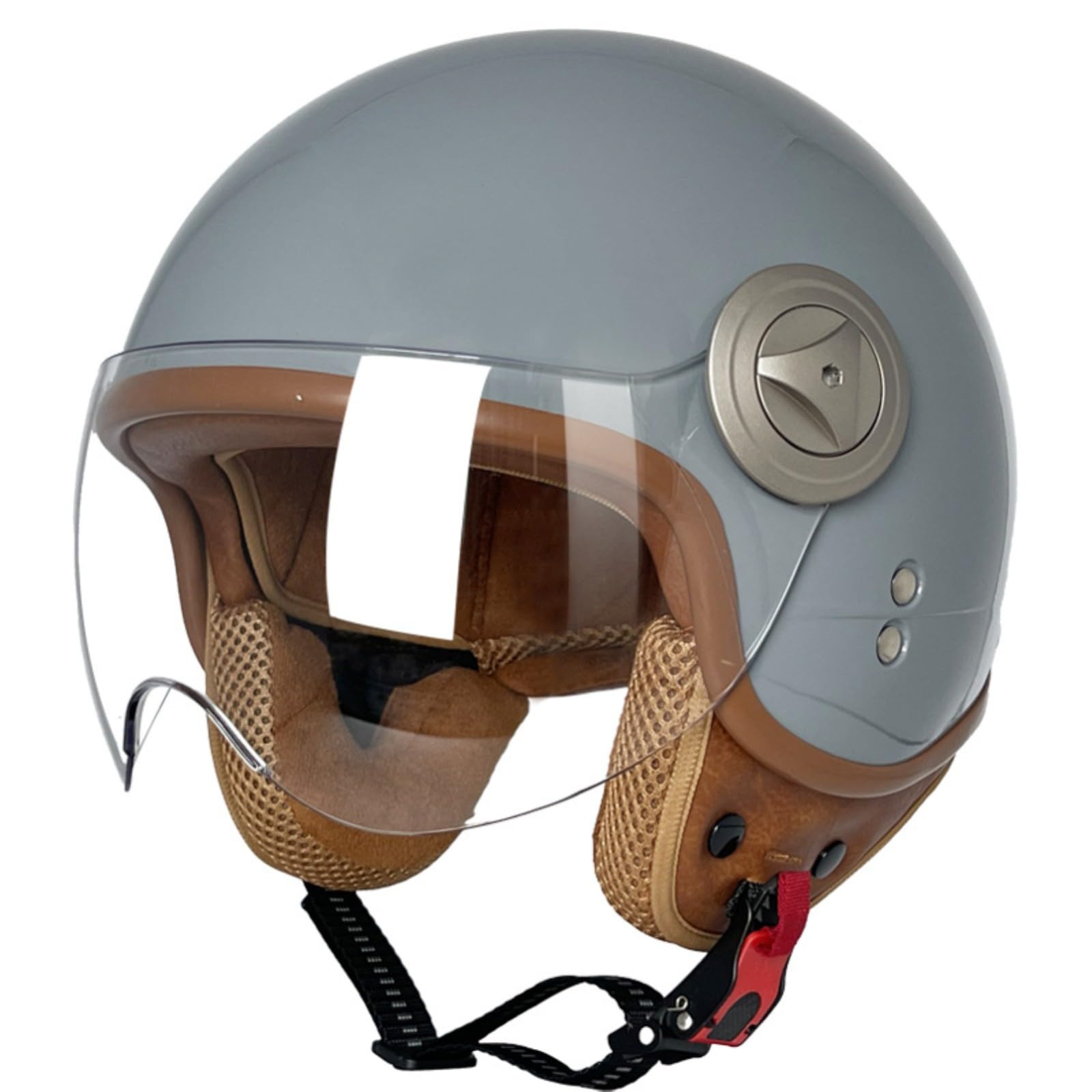 3/4 Motorradhelm Jethelm Motorrad Halbhelm Mit Visier Retro Vintage Style Vespa Jethelm Für Herren Damen Sturzhelm ECE Geprüft 13,XXL=63-64CM von GJCKOPIUFA