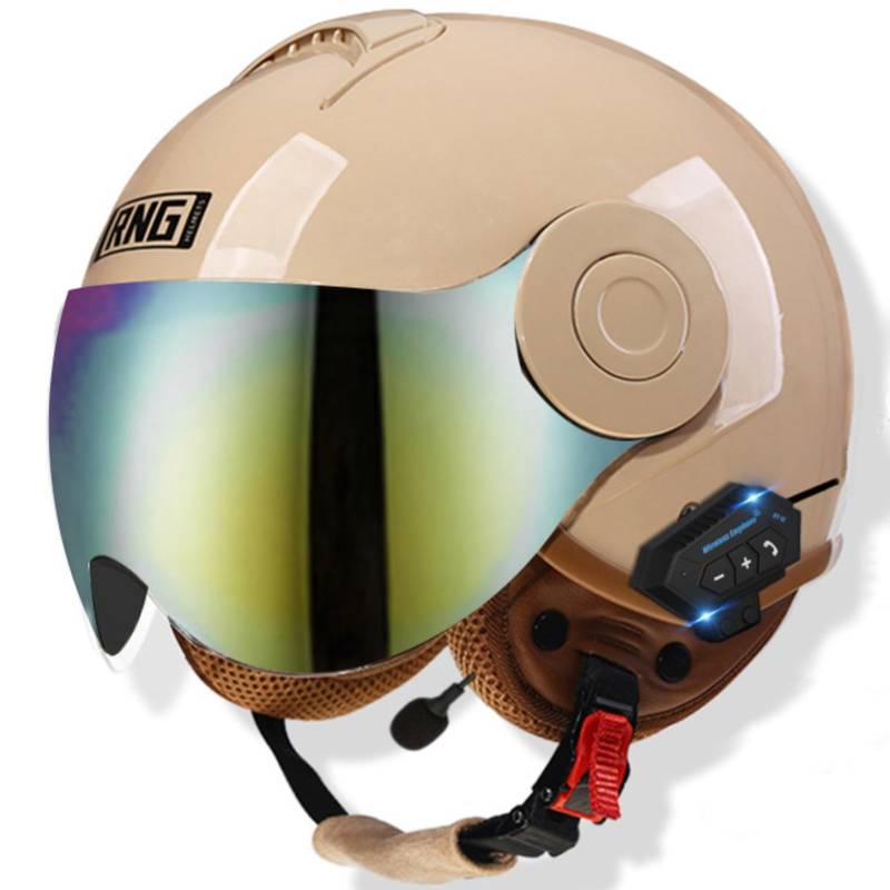 Bluetooth-Halbhelm Mit Offenem Gesicht Und Visier, Motorrad-Schutzhelm Für Erwachsene, DOT/ECE-Zertifizierung, Für Männer Und Frauen 5,56-62CM von GJCKOPIUFA