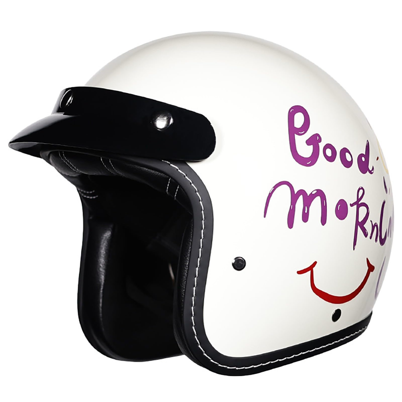 DOT/ECE-Zertifizierter 3/4-Retro-Halbhelm, Offener Motorradhelm Mit Abnehmbarer Krempe Und Kinnriemen Mit Schnellverschluss, Offroad-Motorradhelm Für Erwachsene Männer Und Frauen A,M/{53~54cm} von GJCKOPIUFA