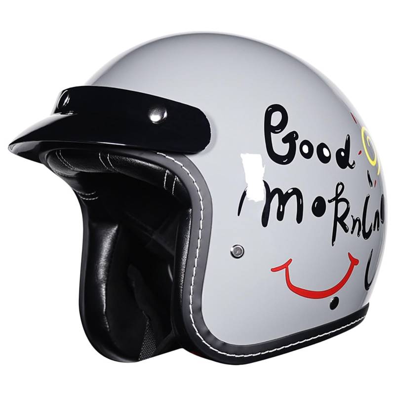 DOT/ECE-Zertifizierter 3/4-Retro-Halbhelm, Offener Motorradhelm Mit Abnehmbarer Krempe Und Kinnriemen Mit Schnellverschluss, Offroad-Motorradhelm Für Erwachsene Männer Und Frauen B,L/{55~56cm} von GJCKOPIUFA