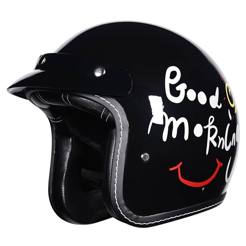 DOT/ECE-Zertifizierter 3/4-Retro-Halbhelm, Offener Motorradhelm Mit Abnehmbarer Krempe Und Kinnriemen Mit Schnellverschluss, Offroad-Motorradhelm Für Erwachsene Männer Und Frauen C,M/{53~54cm} von GJCKOPIUFA