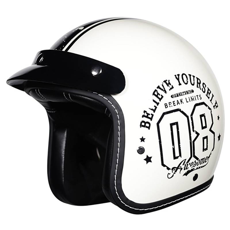 DOT/ECE-Zertifizierter 3/4-Retro-Halbhelm, Offener Motorradhelm Mit Abnehmbarer Krempe Und Kinnriemen Mit Schnellverschluss, Offroad-Motorradhelm Für Erwachsene Männer Und Frauen D,M/{53~54cm} von GJCKOPIUFA