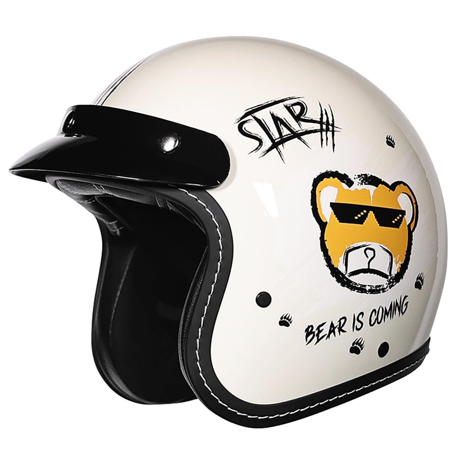 DOT/ECE-Zertifizierter 3/4-Retro-Halbhelm, Offener Motorradhelm Mit Abnehmbarer Krempe Und Kinnriemen Mit Schnellverschluss, Offroad-Motorradhelm Für Erwachsene Männer Und Frauen H,L/{55~56cm} von GJCKOPIUFA